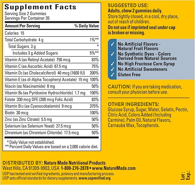 Nature Made Multi for Him, Multivitamin for Men for Energy Metabolism Support, Mens Multivitamins, 70 Gummy Vitamins and Minerals, 35 Day Supply (Pack of 2)