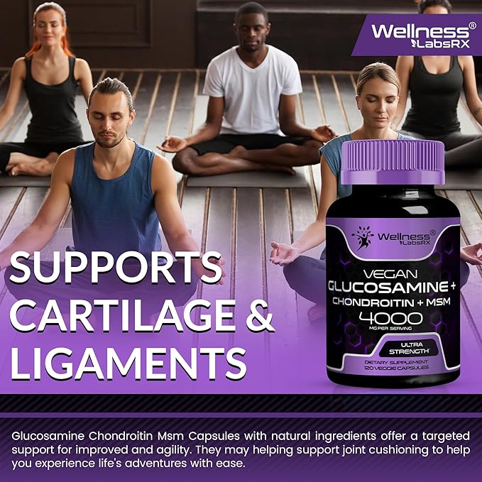 Glucosamine Chondroitin MSM - 4000mg - Joint Support Supplement, Glucosamine Chondroitin Capsules, Helps with Back Pain, Knee Pain Relief, Joint Pain Relief Supplements Triple Strength - 120 Count