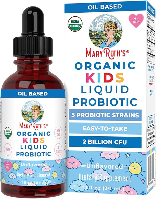 Kids Probiotic Liquid Drops by MaryRuth's | USDA Organic Probiotics for Digestive Health | Ages 4+ Gut Health & Immune Support Supplement | Overall Health | Vegan | Non-GMO | 1 Fl Oz