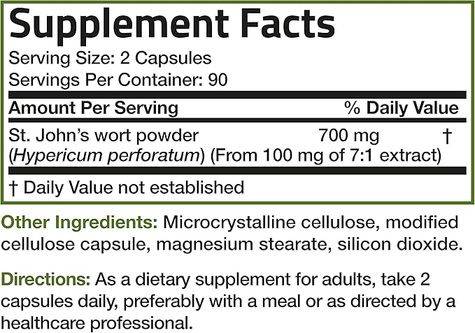 Bronson St. John's Wort 700 MG per Serving Hypericum Perforatum Supports a Positive Mood - Non-GMO, 180 Vegetarian Capsules