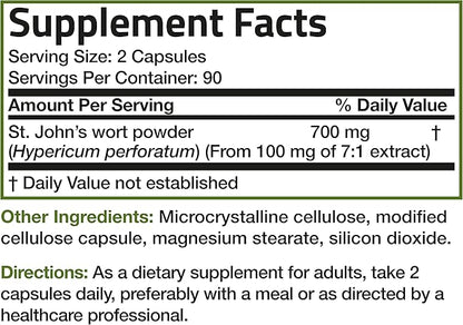 Bronson St. John's Wort 700 MG per Serving Hypericum Perforatum Supports a Positive Mood - Non-GMO, 180 Vegetarian Capsules