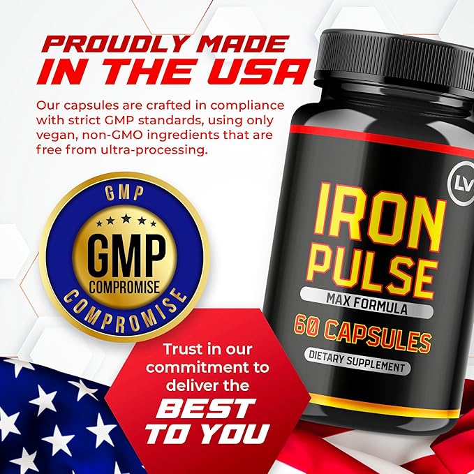 (3 Pack) IronPulse Capsules, Iron Pulse Capsules Max Formula, IronPulse Max Support Capsules, Iron Pulse Pills, IronPulse Pills, Iron Pulse Support Pills, 180 Capsules for 3 Months