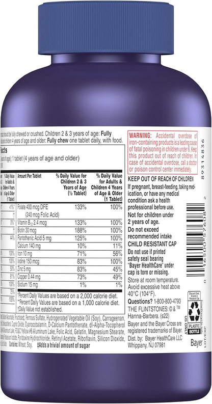 Flintstones Chewable Kids Vitamins, Complete Multivitamin for Kids and Toddlers with Iron, Calcium, Vitamin C, Vitamin D & More, 180ct