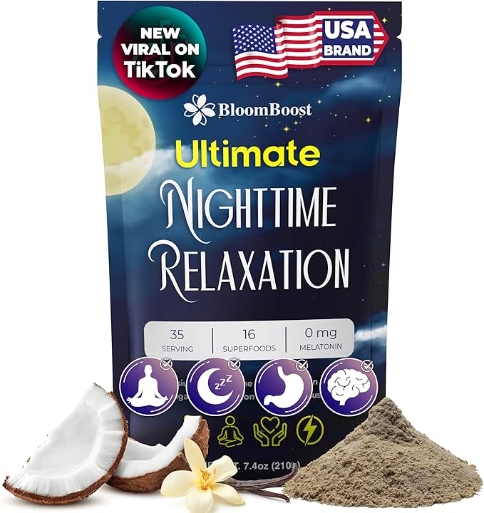 Magnesium Glycinate Powder, Upgraded Formula with Vanilla Coconut Powder, GABA, L-Theanine, Ashwagandha and Chamomile, Natural Berry Flavor - Perfect for Evening Wind-Down & Cozy Nights