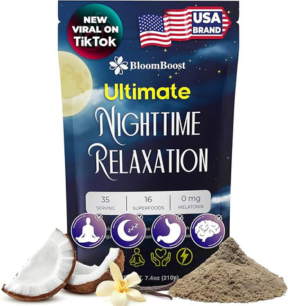 Magnesium Glycinate Powder, Upgraded Formula with Vanilla Coconut Powder, GABA, L-Theanine, Ashwagandha and Chamomile, Natural Berry Flavor - Perfect for Evening Wind-Down & Cozy Nights