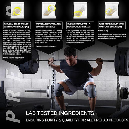 PREHAB Tendon + Ligament + Total Joint Support | Joint Supplement for Athletes | 40 Ingredient Super Complex | Glucosamine Chondroitin MSM Turmeric Boswellia | Premium Tendon Ligament Joint Supplement