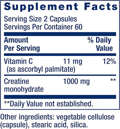 Life Extension Creatine Capsules – Creatine Monohydrate – Promotes Strength, Lean Muscle, Healthy Endurance – Non-GMO, Gluten-Free – 120 Capsules