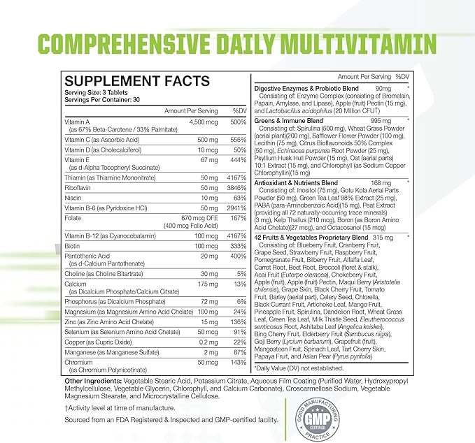 Muscle Pharm Essentials Multi-V+, The Athlete's Multi-Vitamin, Enhanced Energy, Performance & Immune Health, Daily Multivitamin for Men & Women with Minerals Plus Probiotics, 90 Tablets, 30 Servings