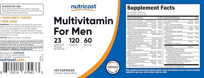 Nutricost Multivitamin for Men 120 Capsules - Vitamins and Minerals for The Healthy Man