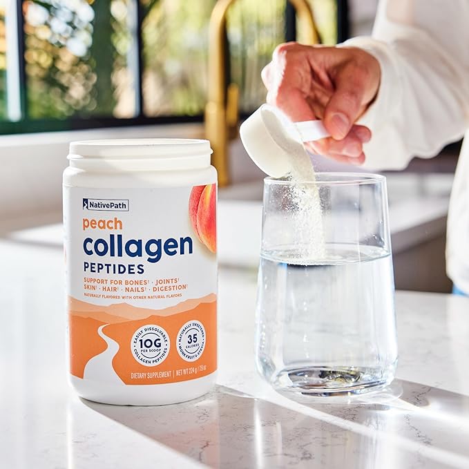 NativePath Collagen Peptides - Hydrolyzed Type 1 & 3 Collagen. Keto & Paleo Grass-Fed Protein Powder for Hair, Skin, Nails, Bones, Joints, Digestion and More - No Gluten or Dairy (Peach, 226g)