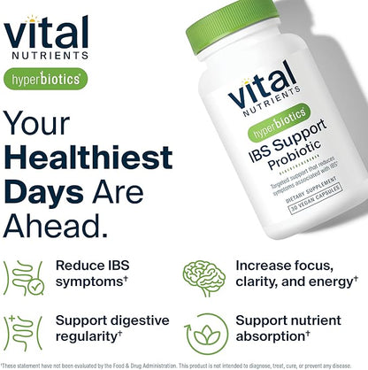 Hyperbiotics Vital Nutrients IBS Probiotic | Reduce Symptoms of IBS* | Clinically Studied Vegan probiotic for IBS Relief from Bloating, Gas, Diarrhea, & Abdominal Discomfort* | 30 Capsules