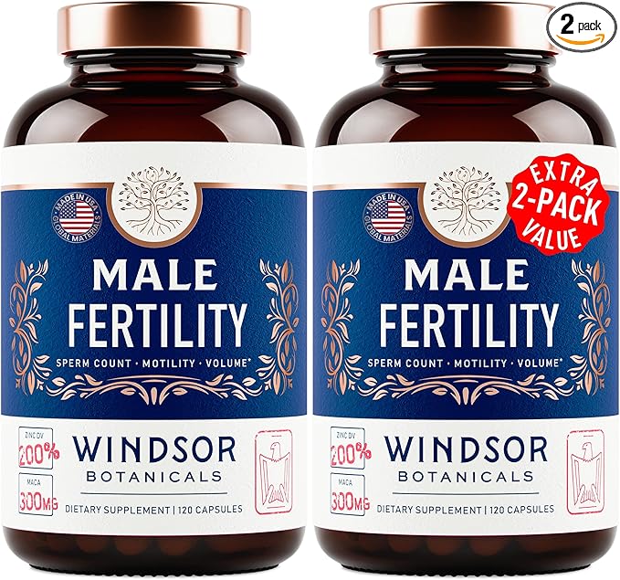 WINDSOR BOTANICALS Fertility Supplements for Men Prenatal Vitamins - Conception for Him Male Fertility Support Supplement - Zinc, Maca, Ashwagandha, L Arginine - 2-Pack, 240 Pills