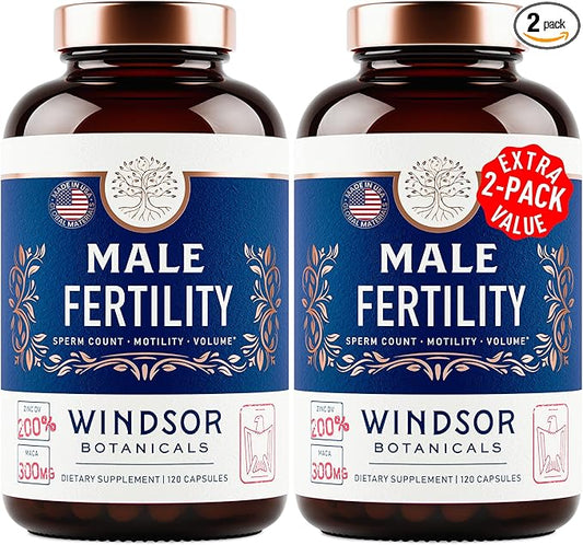 WINDSOR BOTANICALS Fertility Supplements for Men Prenatal Vitamins - Conception for Him Male Fertility Support Supplement - Zinc, Maca, Ashwagandha, L Arginine - 2-Pack, 240 Pills