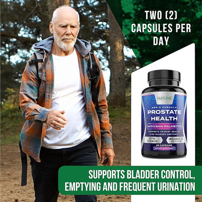Built by Nature Saw Palmetto for Men - Prostate Health Supplement Extract, Non-GMO, Gluten-Free, Supports Prostate & Urinary Health, Aids Bladder Emptying, 60 Capsules