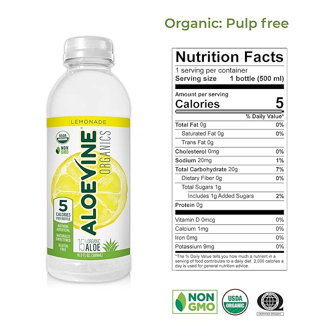 Aloevine Organics Aloe Vera Drink 16.9 oz (Lemonade) (Pack of 4)