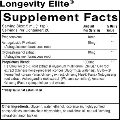 Quicksilver Scientific Longevity Elite - Liposomal Adaptogen + Pregnenolone Tonic - Herbal Supplements Designed for Age Optimization Support While Targeting AMPK, Sirtuins + Telomeres (100ml)