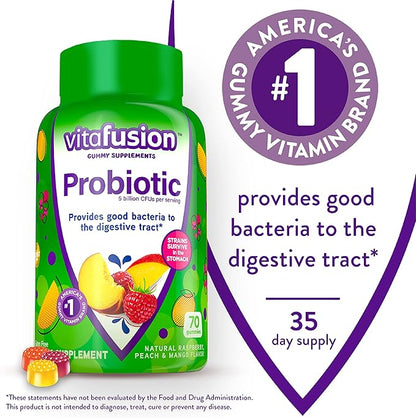 Vitafusion Probiotic Gummy Supplements, Raspberry, Peach and Mango Flavors & Omega-3 Gummy Vitamins, Berry Lemonade Flavored, Heart Health Vitamins(1) with Omega