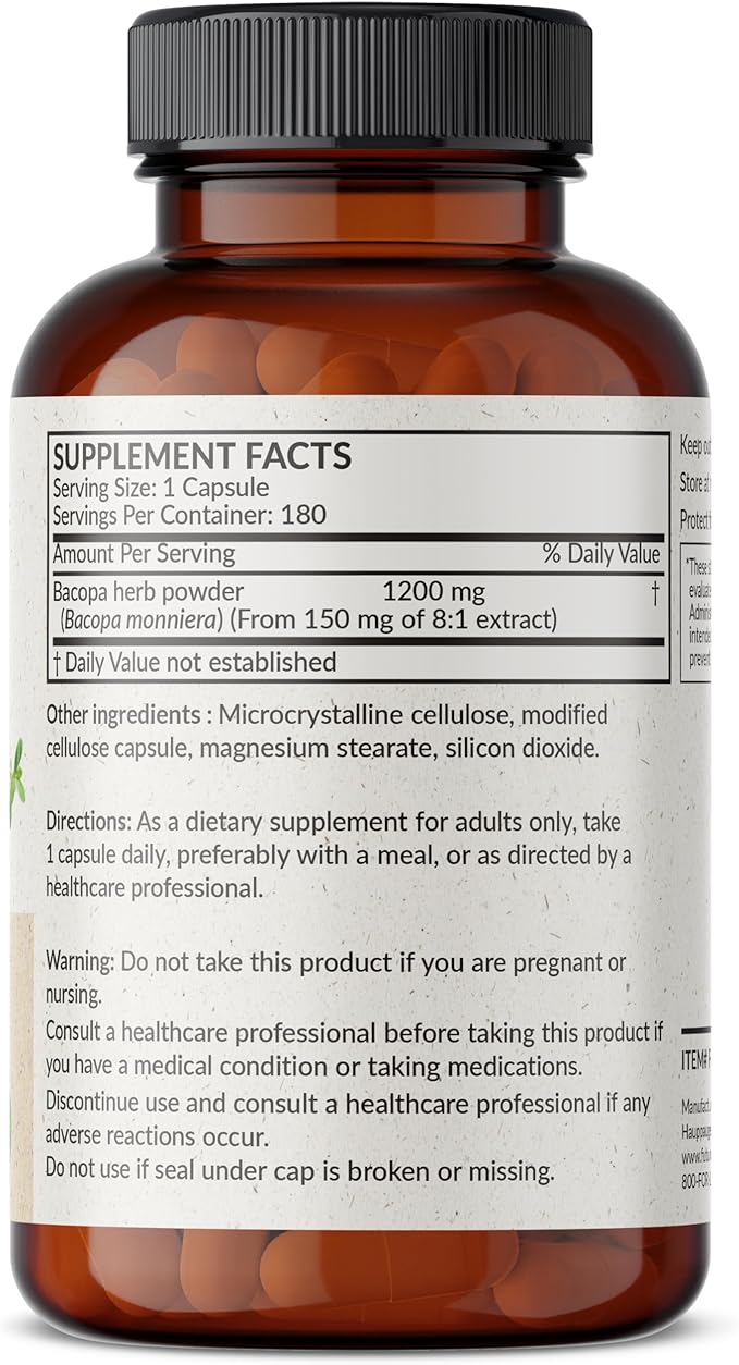 Futurebiotics Bacopa 1200 MG Supports Healthy Brain Function Non-GMO, 180 Vegetarian Capsules