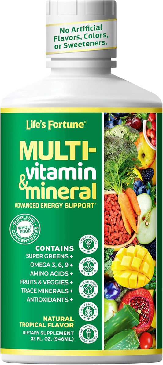 Life's Fortune Liquid Multivitamin for Men, Women & Teens, High Absorption Vitamins with Biotin, Vitamin C, D3, Minerals | Non-GMO, No Sugar Added | Supports Hair, Body Health & Energy | 32 oz