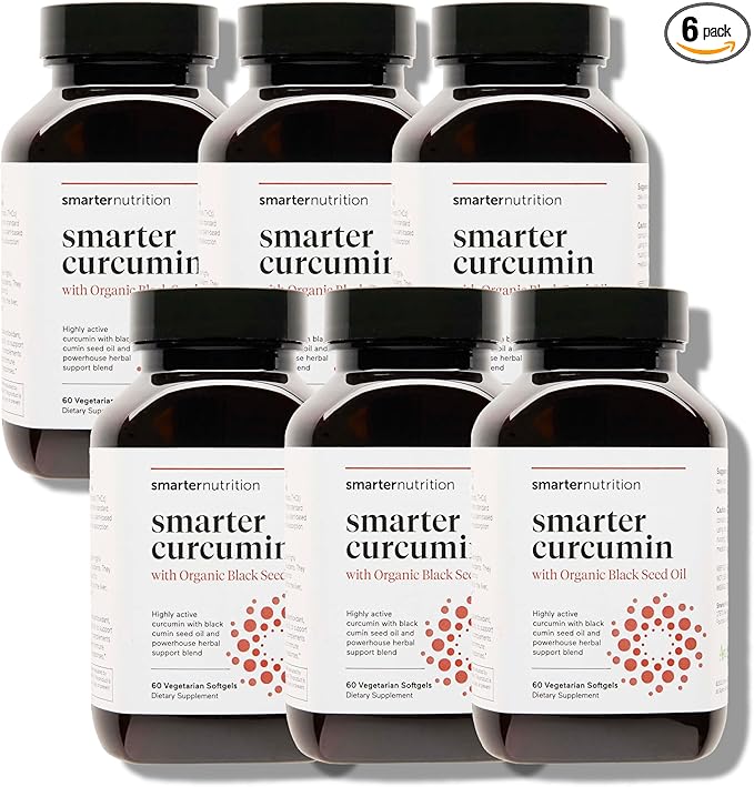 Smarter Nutrition Curcumin Softgels - Vegan High Absorption 400 mg Curcumin Supplement Standardized to 95% Tetrahydrocurcuminoids + Organic Black Seed Oil & Ginger for Joint & Immune Health - 360 Ct
