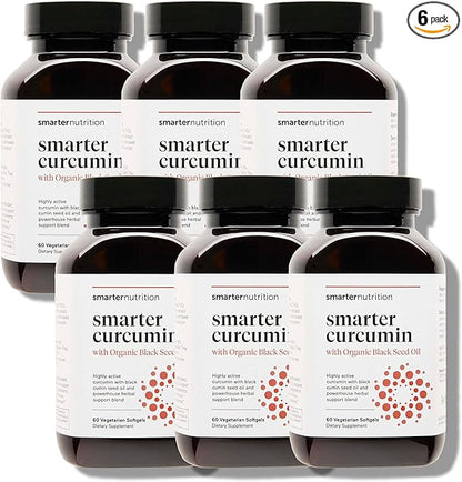 Smarter Nutrition Curcumin Softgels - Vegan High Absorption 400 mg Curcumin Supplement Standardized to 95% Tetrahydrocurcuminoids + Organic Black Seed Oil & Ginger for Joint & Immune Health - 360 Ct