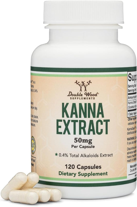 Kanna Extract Supplement (Sceletium Tortuosum) - 50mg Per Capsules, 120 Count - for Relaxation and Peace of Mind (Min .4% Total Alkaloids) Non-GMO, Gluten Free, Vegan Safe by Double Wood