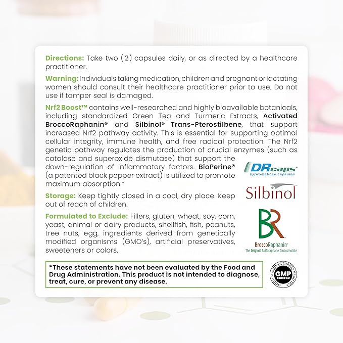 Pure TheraPro Rx Nrf2 Boost - NRF-2 Activator with Patented Sulforaphane, Curcumin, Green Tea & Trans-Pterostilbene | Antioxidant Supplement to Reduce Oxidative Stress, Made in USA (60 Vegan Capsules)