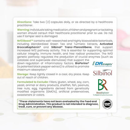 Pure TheraPro Rx Nrf2 Boost - NRF-2 Activator with Patented Sulforaphane, Curcumin, Green Tea & Trans-Pterostilbene | Antioxidant Supplement to Reduce Oxidative Stress, Made in USA (60 Vegan Capsules)