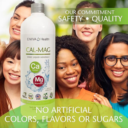 Liquid Ionic Calcium Magnesium Supplement (32oz) Healthy Bones, Hair, Nails and Body. Doctor Formulated. Zero Calories. Zero Sugar. by Eniva Health.