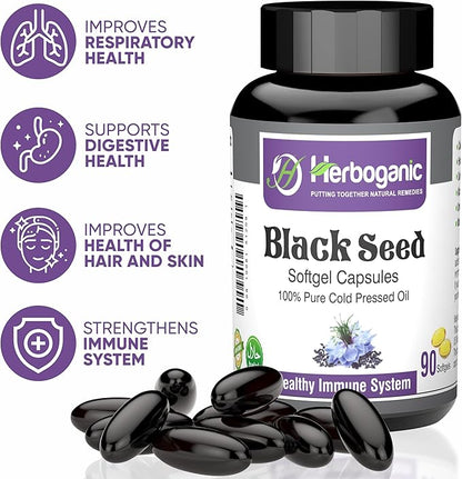 Cold Pressed Black/Seed Oil Softgels Capsules - 90 Count - Blended with Other Herbal Products-Supports Overall Health welness and Immunity (Black-Seed)