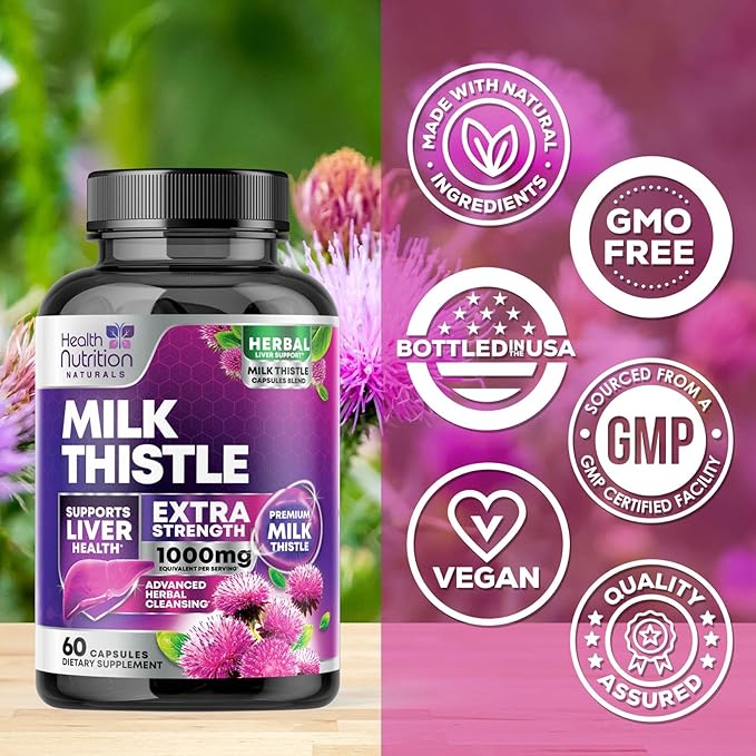 Milk Thistle Extract - Liver Cleanse Detox & Repair Formula with Dandelion Extract 1000mg - Herbal Liver Supplement - Nature's Milk Thistle w/Silymarin Marianum, Supports Liver Health - 60 Capsules