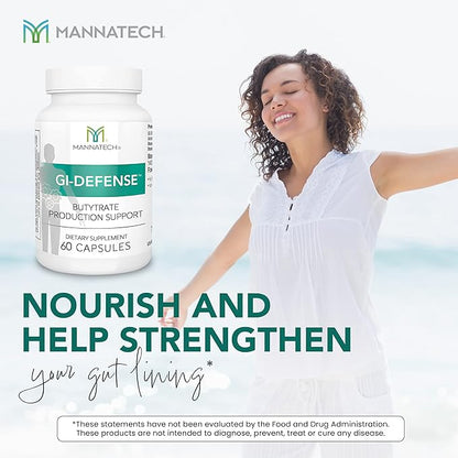 Mannatech Butyrate Supplement - Supports Gut Barrier Function, Intestinal Health, and Digestive Comfort - Promotes Short Chain Fatty Acid Production, Immune Support Supplement GI-Defense 60 Capsules