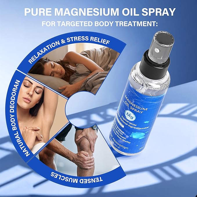 Pure Magnesium Oil Spray, 100Ml Topical Magnesium Spray Extra Strength, Organic Magnesium Oil Skin & Body Spray, Natural Magnesium Chloride Oil Spray for Feet