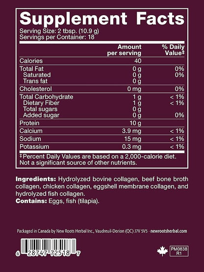 New Roots | Multi 5 Collagen Powder Supplement (Types I, II, III, V and X) Hydrolyzed Collagen - Dairy & Gluten Free - 12g per Serving - 7.05 oz