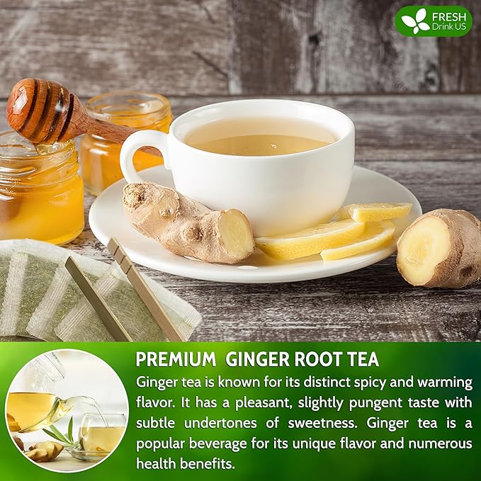 FRESHDRINKUS 55 Ginger Tea Bags, 100% Natural & Pure Herbal Tea, No Sugar, No Caffeine, No Gluten, Vegan