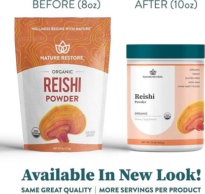 Nature Restore USDA Certified Organic Reishi Mushroom Powder, 10 Ounces, Non GMO, Gluten Free, Packaged in California, Ganoderma Lucidum/Lingzhi