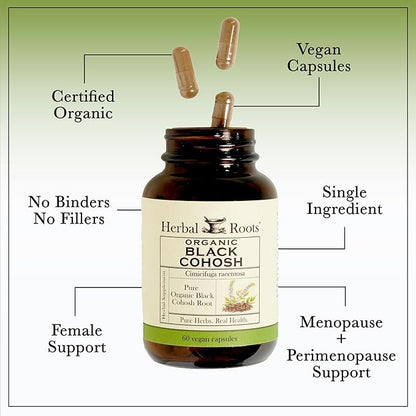 Herbal Roots Organic Black Cohosh Root | Extra Strength | Menopause and Menstrual Support for Women | 90 Capsules, Vegan