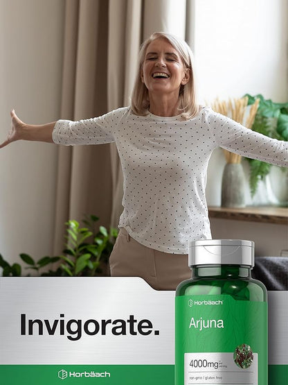 Horbaach Arjuna Capsules 4000mg | 120 Count | Non-GMO, Gluten Free | from Arjuna Bark Herb Extract