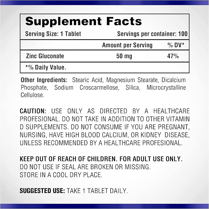 Natural Systems Zinc Gluconate 50 mg - Supports Your Immune System - Helps Bone and Muscle Strength - Elemental Minerals for Your Diet - Great Nutrition Supplement