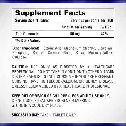 Natural Systems Zinc Gluconate 50 mg - Supports Your Immune System - Helps Bone and Muscle Strength - Elemental Minerals for Your Diet - Great Nutrition Supplement