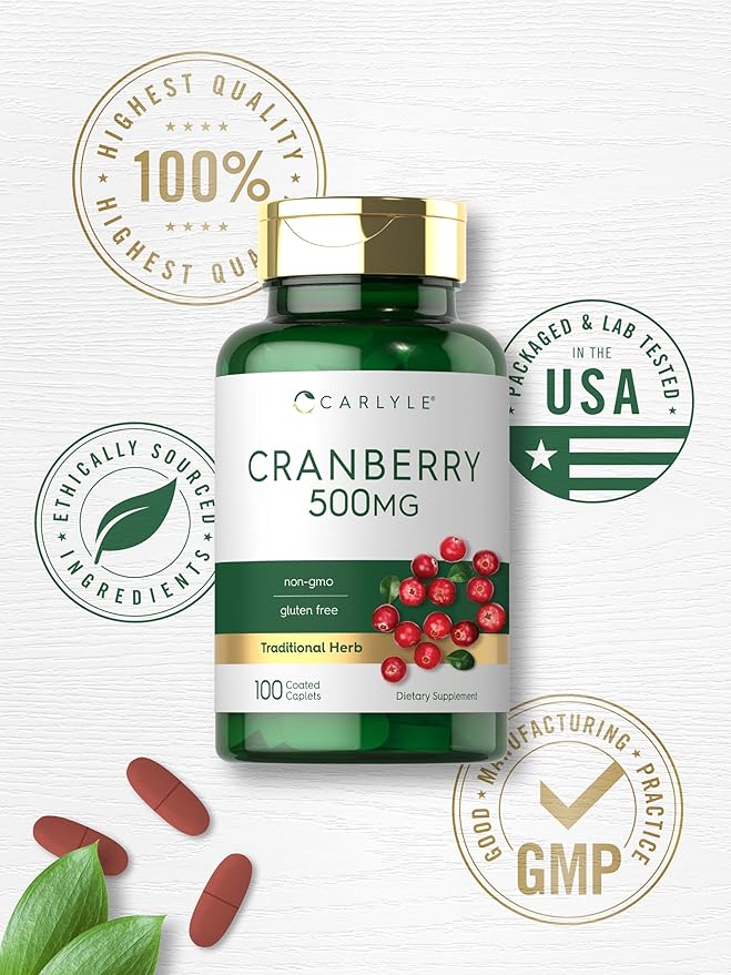 Carlyle Cranberry Pills | 500mg | 100 Caplets | Non-GMO, Gluten Free Supplement for Women & Men
