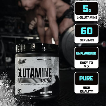 Nutrex Research L-Glutamine Powder Supplement - 60 Serving - Pure Unflavored, Non-GMO & Gluten Free | No Clumps!