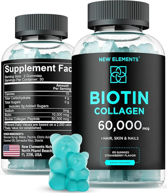 Biotin & Collagen Peptides Gummies - 50,000mcg Collagen + 10,000mcg Biotin | Hair, Skin & Nails Support for Men & Women | Hair Growth, Glowing Skin & Strong Nails | Non-GMO, Chewable, Great-Tasting