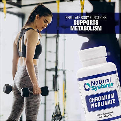Chromium Picolinate 200 Mcg 100 Tablets by Natural Systems - Chromium Supplements for Active Lifestyle - Excellent Absorption Chromium Supplement - Non Sugar Chromium Capsules