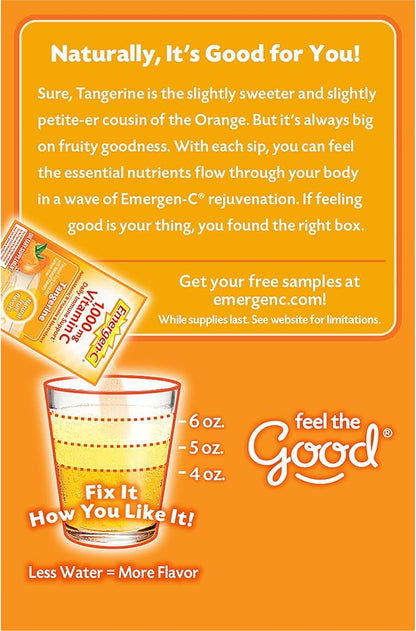 Emergen-C 1000mg Vitamin C Powder, with Antioxidants, B Vitamins and Electrolytes, Vitamin C Supplements for Immune Support, Caffeine Free Fizzy Drink Mix, Tangerine Flavor - 30 Count