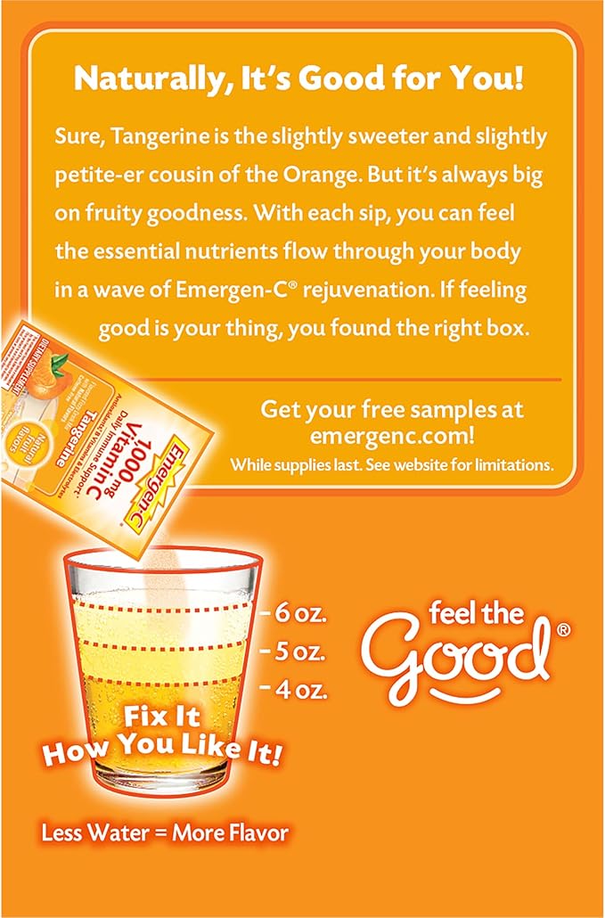 Emergen-C 1000mg Vitamin C Powder, with Antioxidants, B Vitamins and Electrolytes, Vitamin C Supplements for Immune Support, Caffeine Free Drink Mix, Tangerine Flavor - 60 Count/2 Month Supply