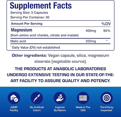 Triple Magnesium Complex 400 Mg - Clinical Formula Chelated Magnesium Supplement with Glycinate Malate and Citrate for Optimal Muscle Nerve Bone & Digestive Health Support - 1 Month Supply