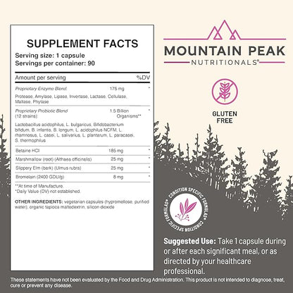 Mountain Peak Nutritionals Digestive – Probiotics for Gut Health & Bloating Relief - 1.5 Billion CFU* - Gastrointestinal Support w/Enzymes - Hypoallergenic Dietary Supplement (90 Capsules)