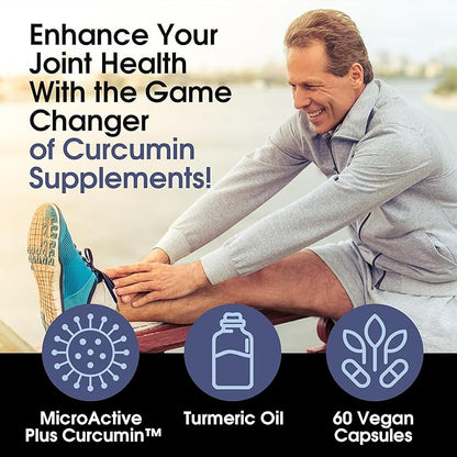 Highly Absorbable MicroActive Curcumin with Turmeric Oil Extract 500mg for Optimal Joint Health, Vegan, Non-GMO, Gluten-Free, 60 Vegan Capsules