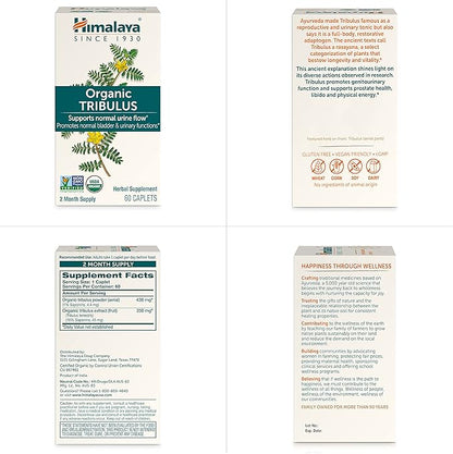 Himalaya Organic Tribulus Terrestris, Herbal Supplement for Urinary Support and Flow, Bladder Function, Prostate Support, Stamina, Male Energy, Non-GMO, USDA Organic, Vegan, 688 mg, 60 Caplets
